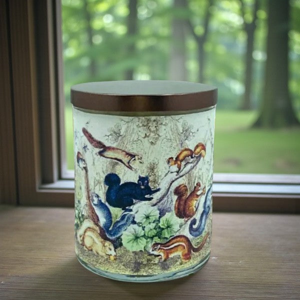 Squirrel Buddies – Eco-Luxe Scented Candle | Coconut Apricot Wax | Vintage Artwork Retro Design